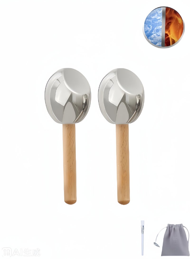 بكرة تدليك الوجه ثنائية الاستخدام للعلاج بالثلج والحرارة، كرات دوارة للثلج للوجه والعينين، كرات تدليك الوجه المطورة، كرات تجميد من الفولاذ المقاوم للصدأ غير قابلة للكسر مع حقيبة حمل وفرشاة (فضي) - Image 1